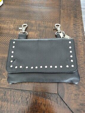 Black Studded Leather Crossbody Clutch